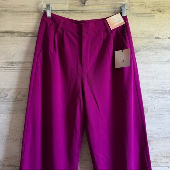🍁 NWT Happily Grey Wide Leg Trouser Pants Full Length High Waisted Front Slit XS - Picture 5 of 15